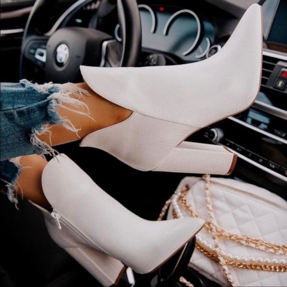 Shoes - White Ankle Heeled Bootie